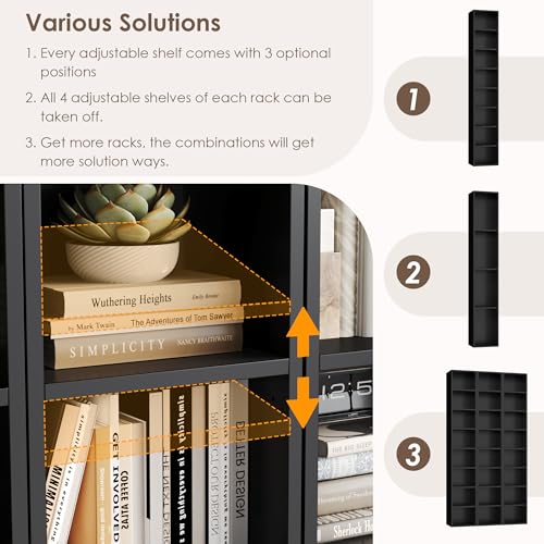 FOTOSOK 8-Tier Media Tower Rack, Tall Narrow Bookcase, Black/Brown W19438