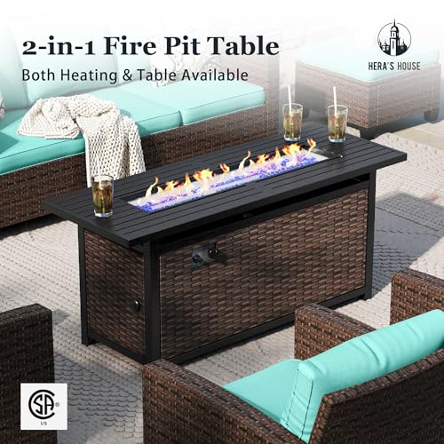 HERA'S HOUSE Patio Furniture Set with 56" Fire Pit Table, 6 Pieces 7 Seats Wicker Sectional Z546196