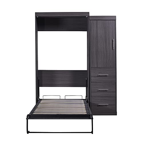 Full Size Murphy Bed with Drawers, Cabinets and USB Ports, Gray D589081