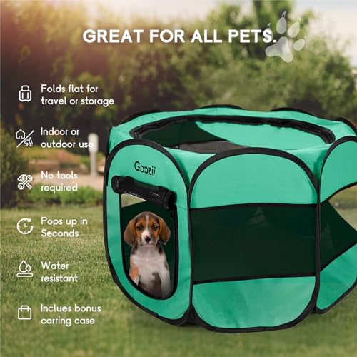 Portable Dog Playpen for Small Dogs Indoor Outdoor, Collapsible with Roof Cover, Green C304366