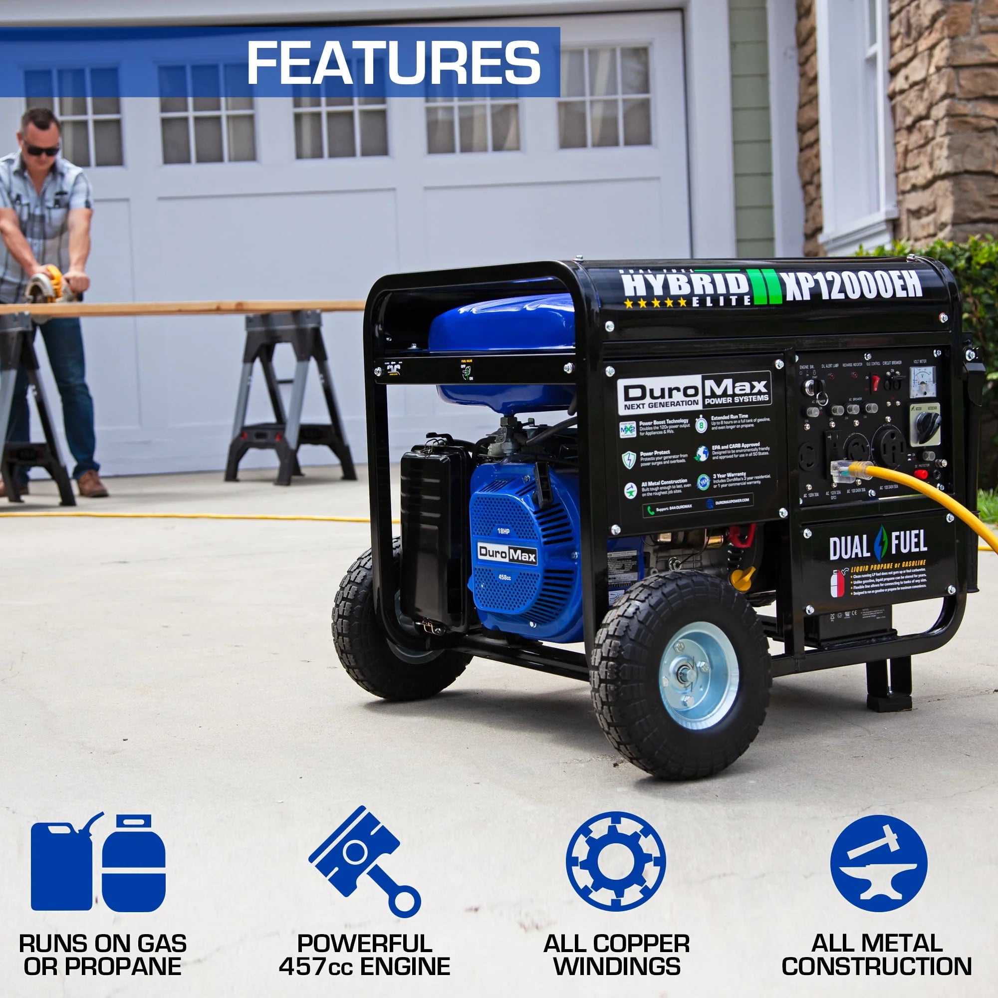 DuroMax XP12000EH 12,000 Watt Dual Fuel Portable Generator C847