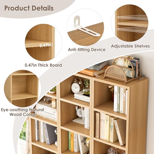 FOTOSOK 8-Tier Media Tower Rack, Tall Narrow Bookcase, Black/Brown W19438