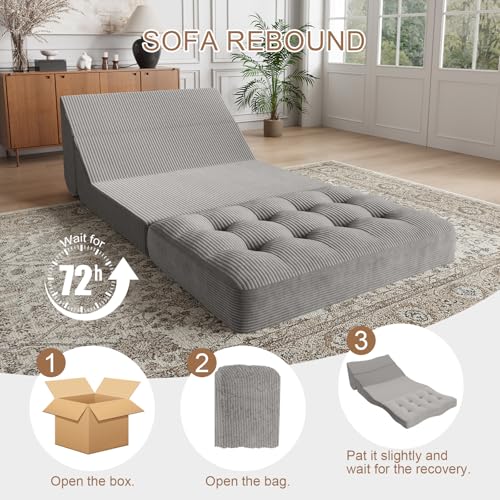 COMAX Folding Sofa Bed Convertible Chair Bed Corduroy 3-in-1 Floor Couch, Dark Grey E940