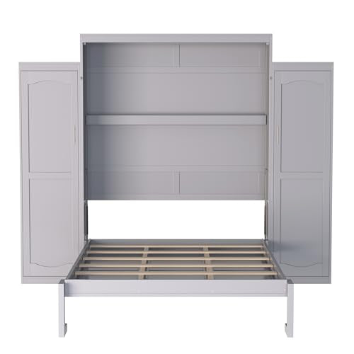 Harper & Bright Designs Full Murphy Bed with Two Closets and Storage Shelf, Walnut P2065