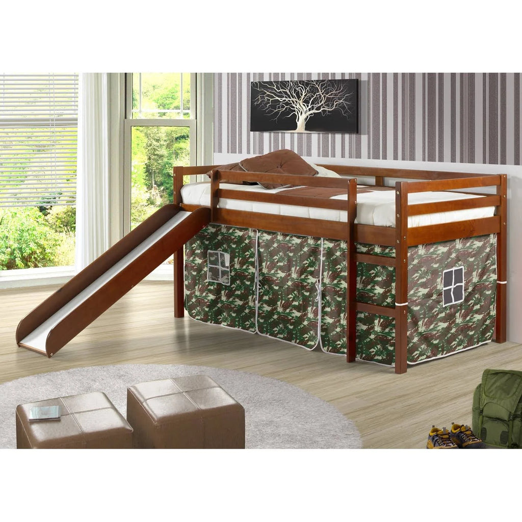 Donco Kids Twin Loft Tent Bed with Slide - Light Espresso