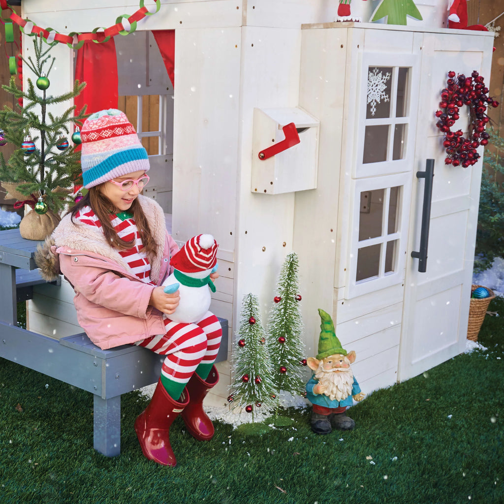 KidKraft Modern Outdoor Wooden Playhouse with Picnic Table, Mailbox & Grill, White P4610