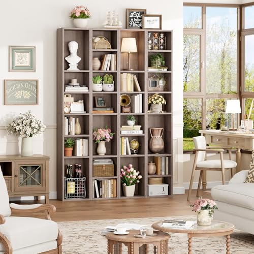 FOTOSOK 8-Tier Media Tower Rack, Tall Narrow Bookcase, Black/Brown W19438