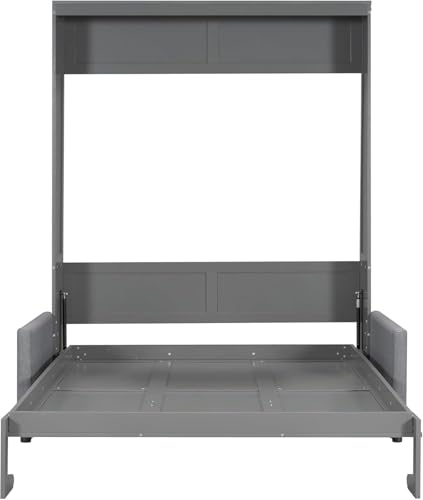 MERITLINE Queen Murphy Bed with Couch and Storage Shelves, White M951