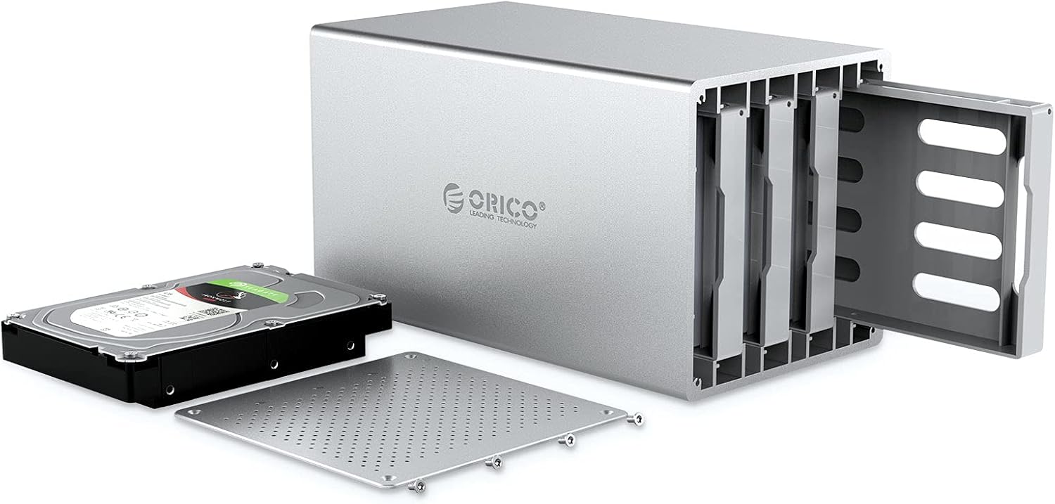 ORICO 4 Bay Hard Drive Enclosure 3.5inch Type-C to SATA Aluminum Alloy External HDD/SSD Storage Drive Enclosure Screw Installtion Data Safe Protection for Enterprise Backup Up to 64TB(4x16) - WS400C3