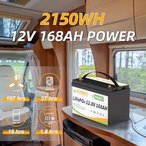 FLLYROWER 12V 100Ah LiFePO4 Battery with BMS for Marine RV Solar I833