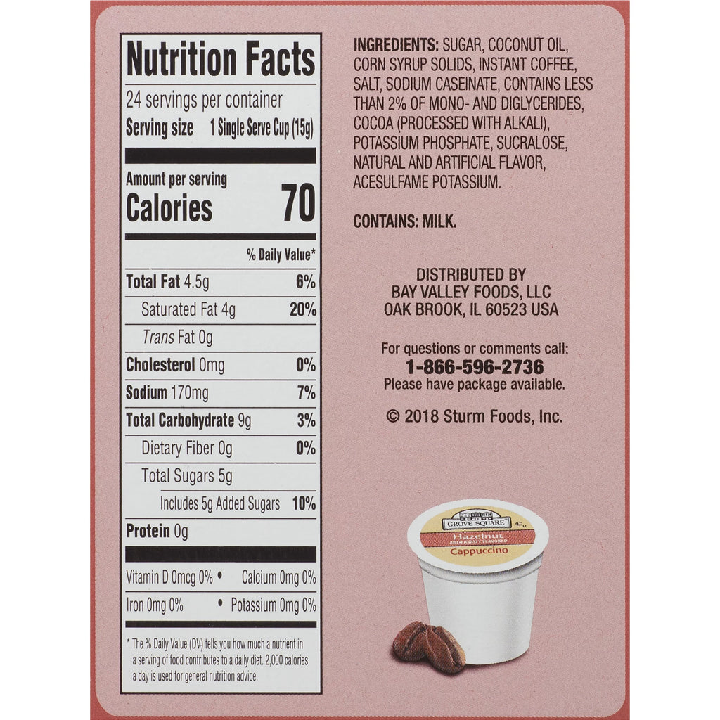 Grove Square Hazelnut Cappuccino Coffee Pods, 24 Count for Keurig K-Cup Brewers J882964