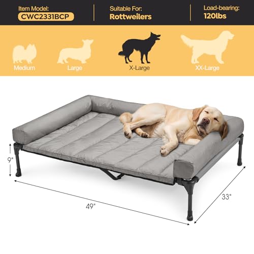 Veehoo Elevated Dog Bed with Removable Waterproof Bolster Cushion, Breathable Mesh, Indoor Outdoor, 42x30 inches, Beige U875430