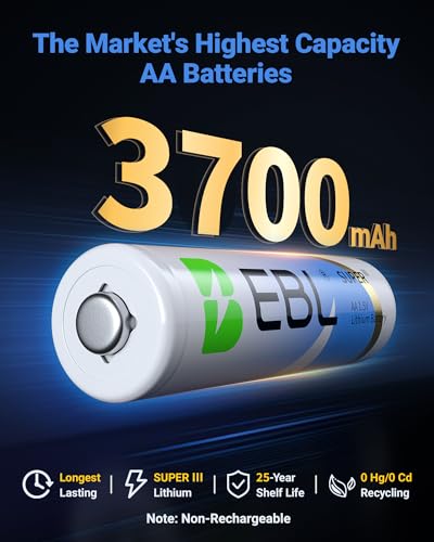 EBL AA Lithium Batteries 3700mAh 1.5V, 12 Pack Non-Rechargeable Z1136