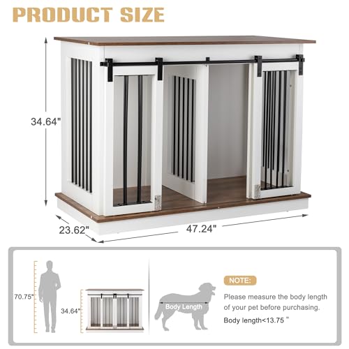 Sunseen Dog Crate Furniture Large Breed Wooden Kennel with Room Divider & 3 Drawer, Double Doors, Black F4828
