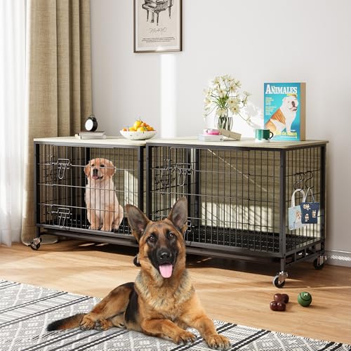 Heavy Duty Metal Dog Crate with Shelves, Indoor Outdoor Pet Kennel Y8516