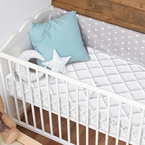 Premium Crib & Toddler Mattress, 100% Knitted Fabric, Hypoallergenic, 5" Thick, Fits Standard Cribs W252468