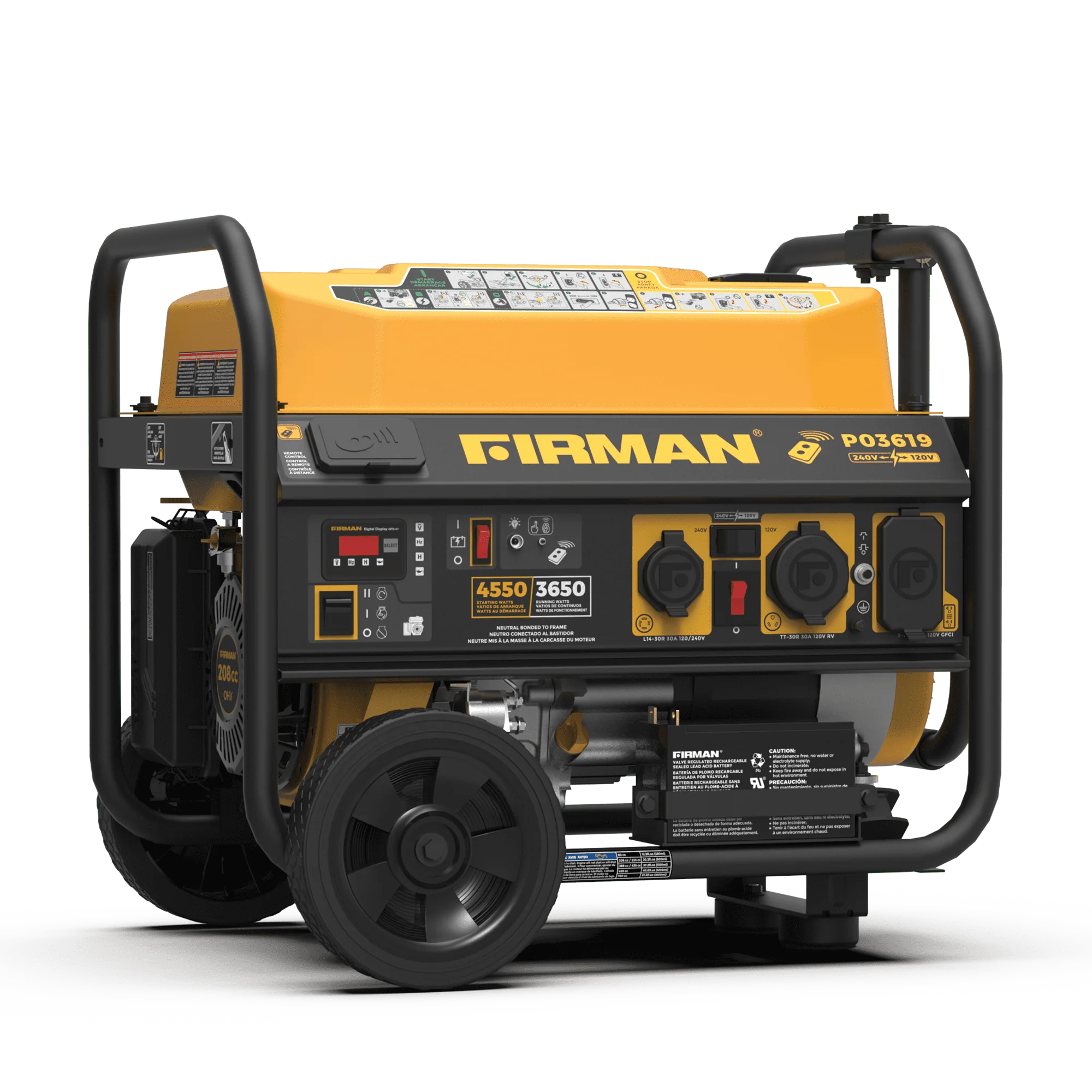 FIRMAN P03619 4550/3650 Watt Remote Start Gas Portable Generator with Wheel Kit K98333