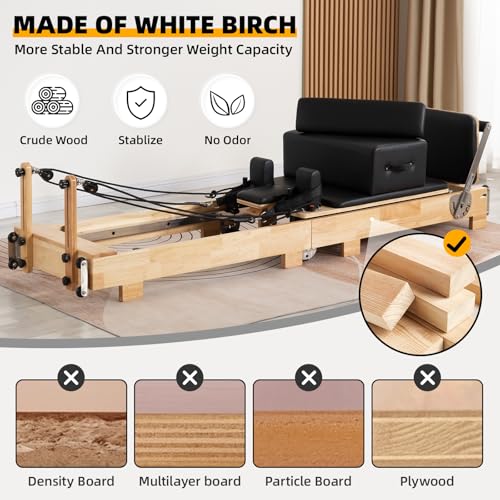 Pilates Reformer Machine Foldable Wooden with Springs, Jump Board & Sitting Box L43413