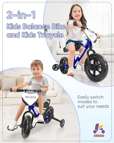 KRIDDO 2-in-1 Kids Tricycle and Toddler Balance Bike, Black U656