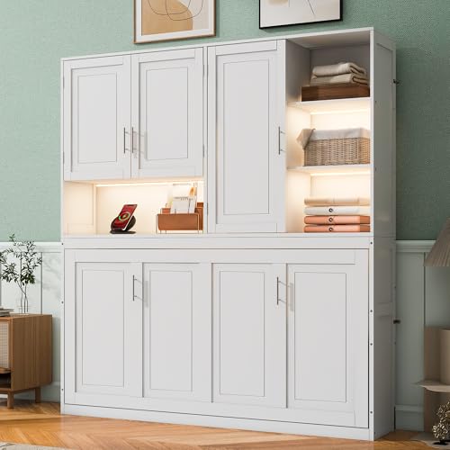 PURLOVE Wood Twin Murphy Bed with Light and USB, Gray W600663