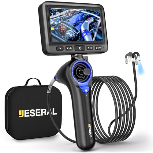 360°Articulating Borescope Camera - JESERAL 5" HD 1080P Inspection Camera Screen with 6 Light, Endoscope with 6.2mm IP67 Waterproof Probe, 3X Zoom 4-Way Borescope with Flexible Cable