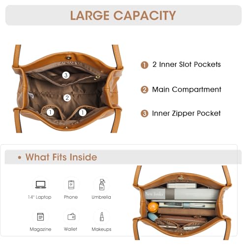 Kattee Leather Tote Bag for Women, Casual Shoulder Hobo Purse with Magnetic Snap Closure U606