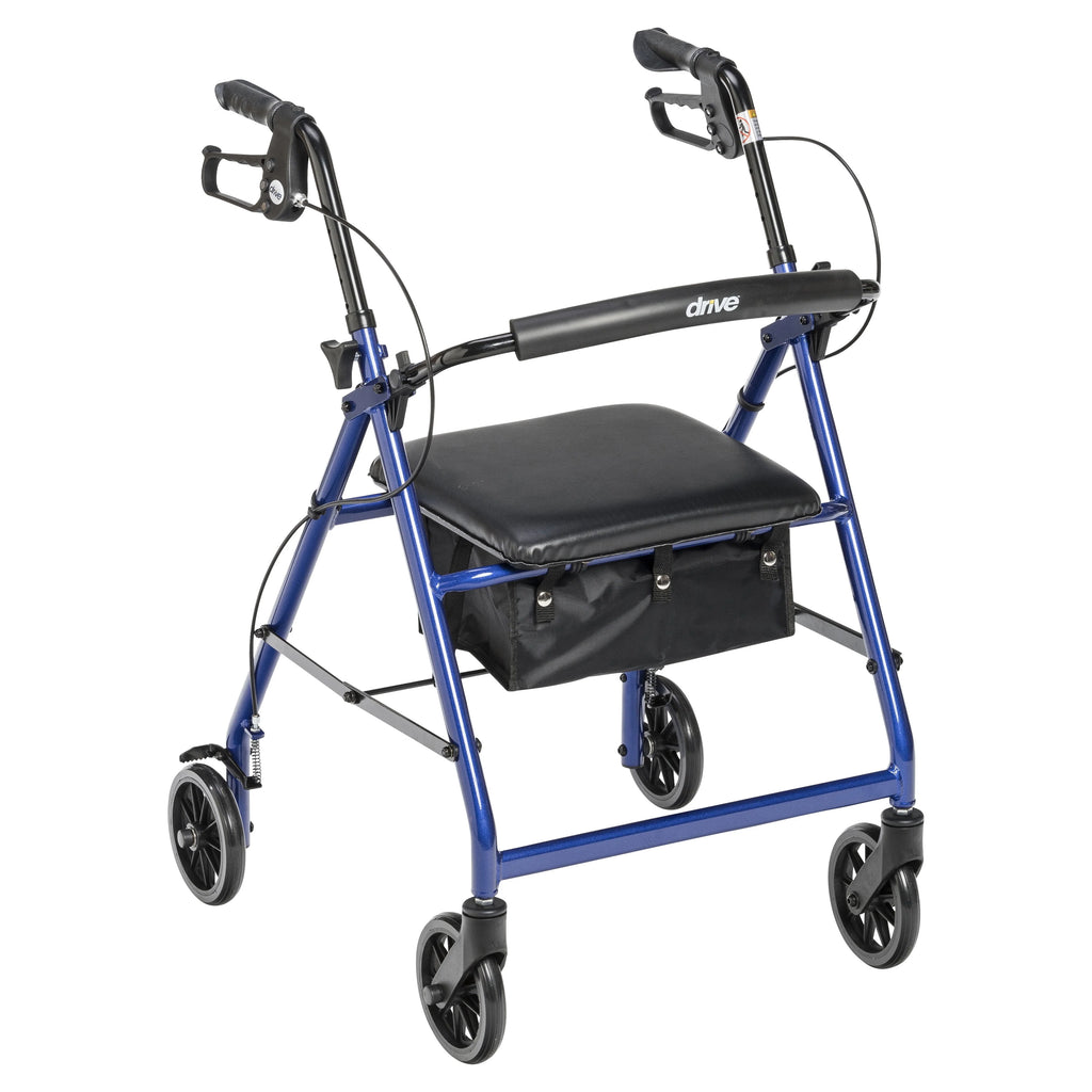 Drive Medical Rollator Rolling Walker with 6 Wheels, Fold Up Removable Back Support and Padded Seat, Blue