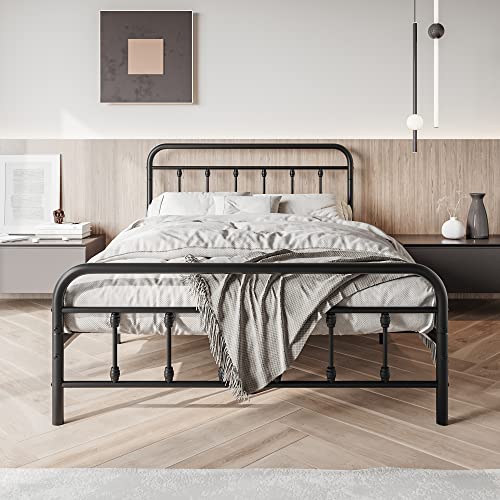Vintage Full Size Metal Bed Frame with Headboard and Footboard, Black Z946901
