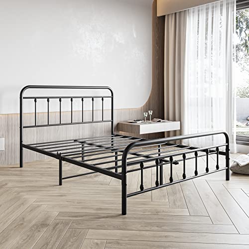 Vintage Full Size Metal Bed Frame with Headboard and Footboard, Black Z946901