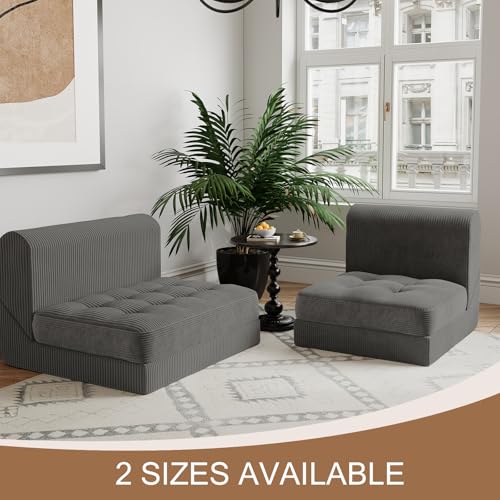 COMAX Folding Sofa Bed Convertible Chair Bed Corduroy 3-in-1 Floor Couch, Dark Grey E940