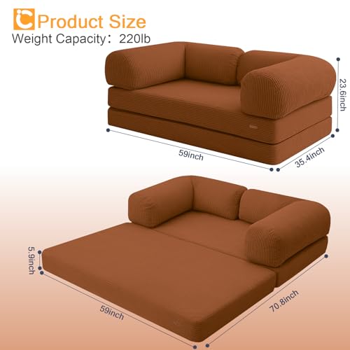 COMAX Folding Sofa Bed Convertible Chair Bed Corduroy 3-in-1 Floor Couch, Dark Grey E940