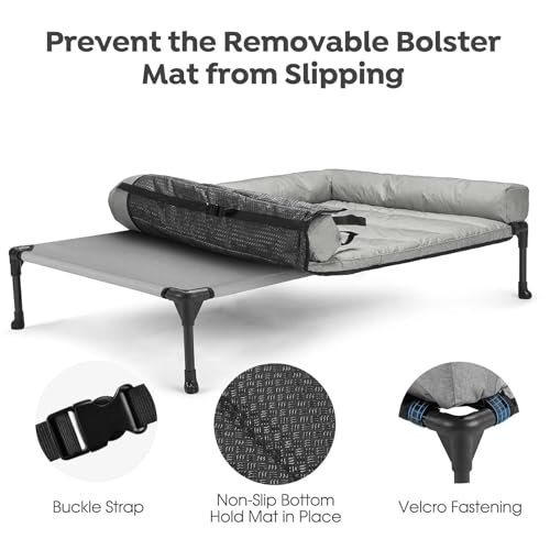 Veehoo Elevated Dog Bed with Removable Waterproof Bolster Cushion, Breathable Mesh, Indoor Outdoor, 42x30 inches, Beige U875430