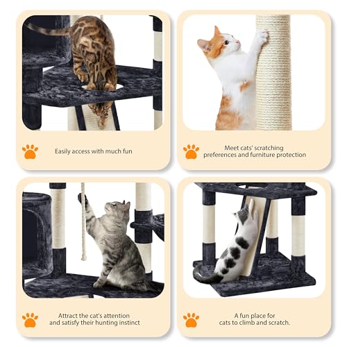 Yaheetech Multi-Level Cat Tree with Scratching Posts, Plush Perches and Condo, Dark Gray and White V70137