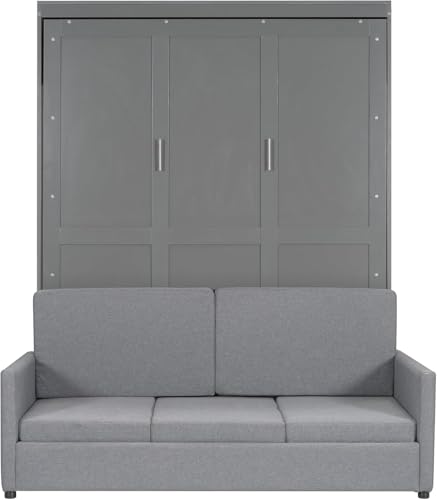 MERITLINE Queen Murphy Bed with Couch and Storage Shelves, White M951