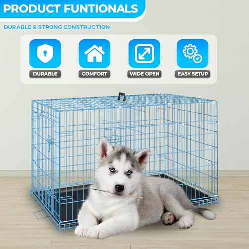FDW Dog Crate for Large Dogs 48 Inch Folding Metal Wire Cage Double Door N1299