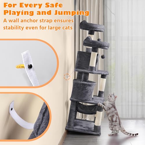 Yaheetech 62.5in Cat Tree with Platform & Hammock, Dark Gray L747397
