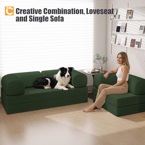 COMAX Folding Sofa Bed Convertible Chair Bed Corduroy 3-in-1 Floor Couch, Dark Grey E940