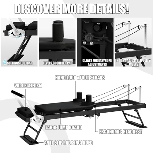 Pilates Reformer Machine for Home Workout, Foldable with Dual Resistance, 400 lbs Capacity E110