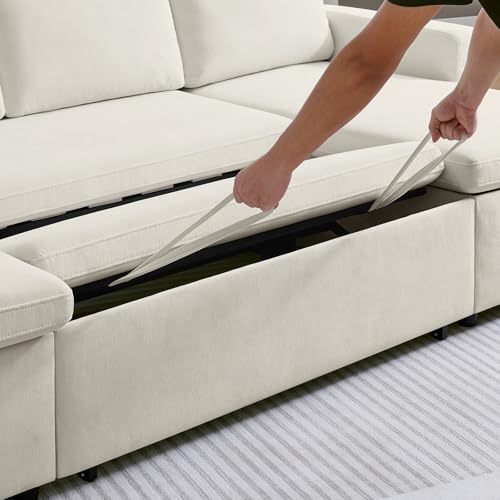 55" 3-in-1 Convertible Sleeper Sofa Bed with Adjustable Backrest, Chenille, Beige R49011
