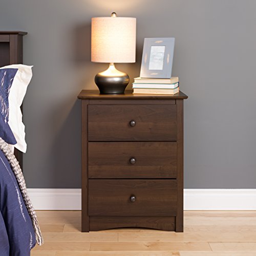 Prepac Sonoma Tall Nightstand with 3 Drawers, Black Q28004