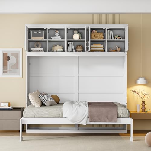 Full Size Murphy Bed with Drawers, Cabinets and USB Ports, Gray D589081