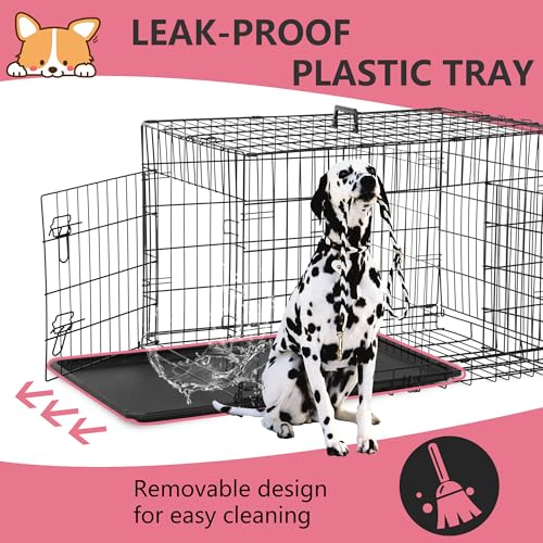 FDW Dog Crate for Large Dogs 48 Inch Folding Metal Wire Cage Double Door N1299