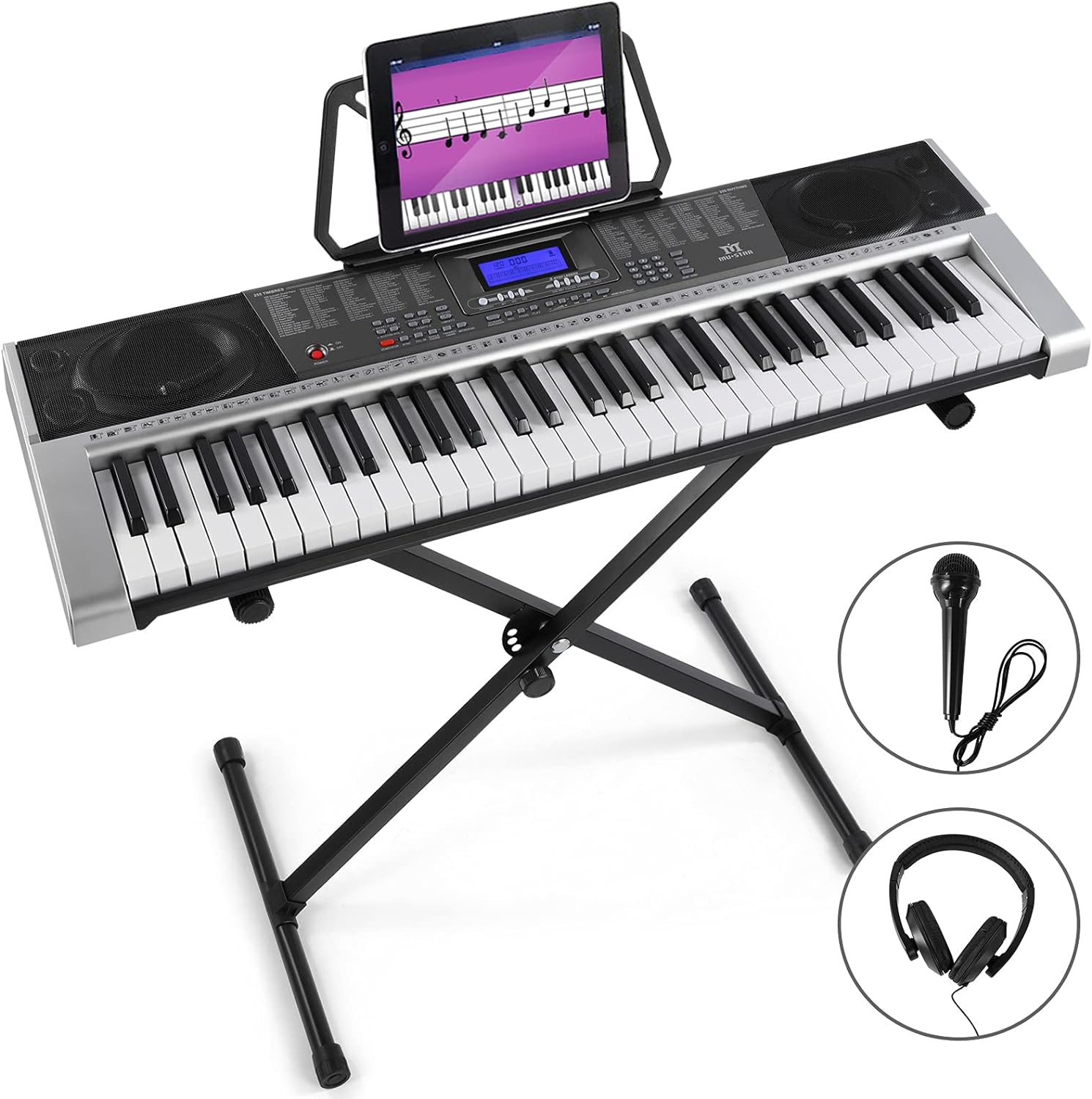 MUSTAR 61 Key Electric Keyboard with LCD Screen, Grey U295