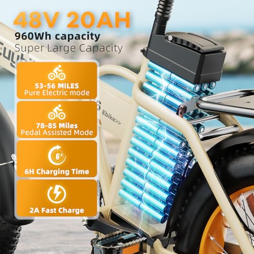 Folding Electric Bike 1000W 48V 20AH Removable Battery 20" Fat Tire for Adults C847123