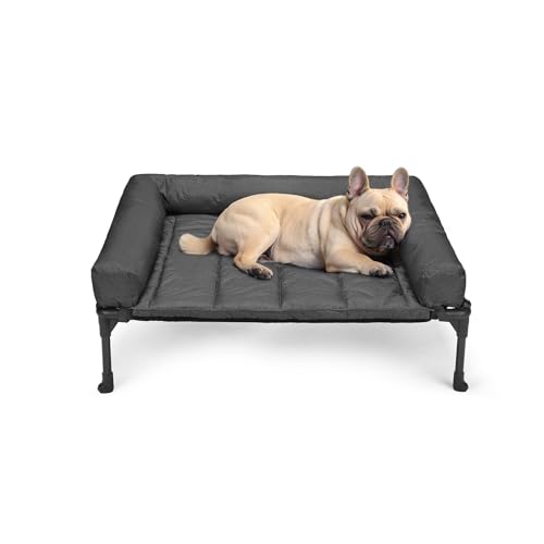 Veehoo Elevated Dog Bed with Removable Waterproof Bolster Cushion, Breathable Mesh, Indoor Outdoor, 42x30 inches, Beige U875430