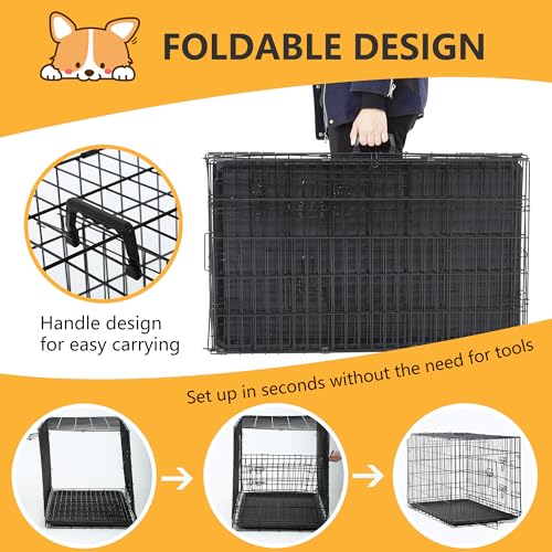 FDW Dog Crate for Large Dogs 48 Inch Folding Metal Wire Cage Double Door N1299