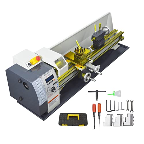 INTBUYING 8"x32" Benchtop Metal Lathe Machine 1100W Brushless Gearless Motor 50-2500RPM, Horizontal Design for Precision Metal/Wood Working Imperial/Metric Conversion, RC-210E 110V