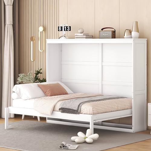 Harper & Bright Designs Queen Murphy Bed with Storage Shelves and LED Lights, Gray D9429