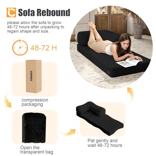 COMAX Folding Sofa Bed Convertible Chair Bed Corduroy 3-in-1 Floor Couch, Dark Grey E940