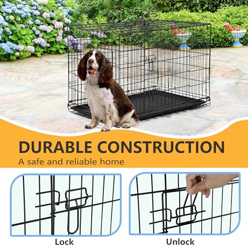 FDW Dog Crate for Large Dogs 48 Inch Folding Metal Wire Cage Double Door N1299
